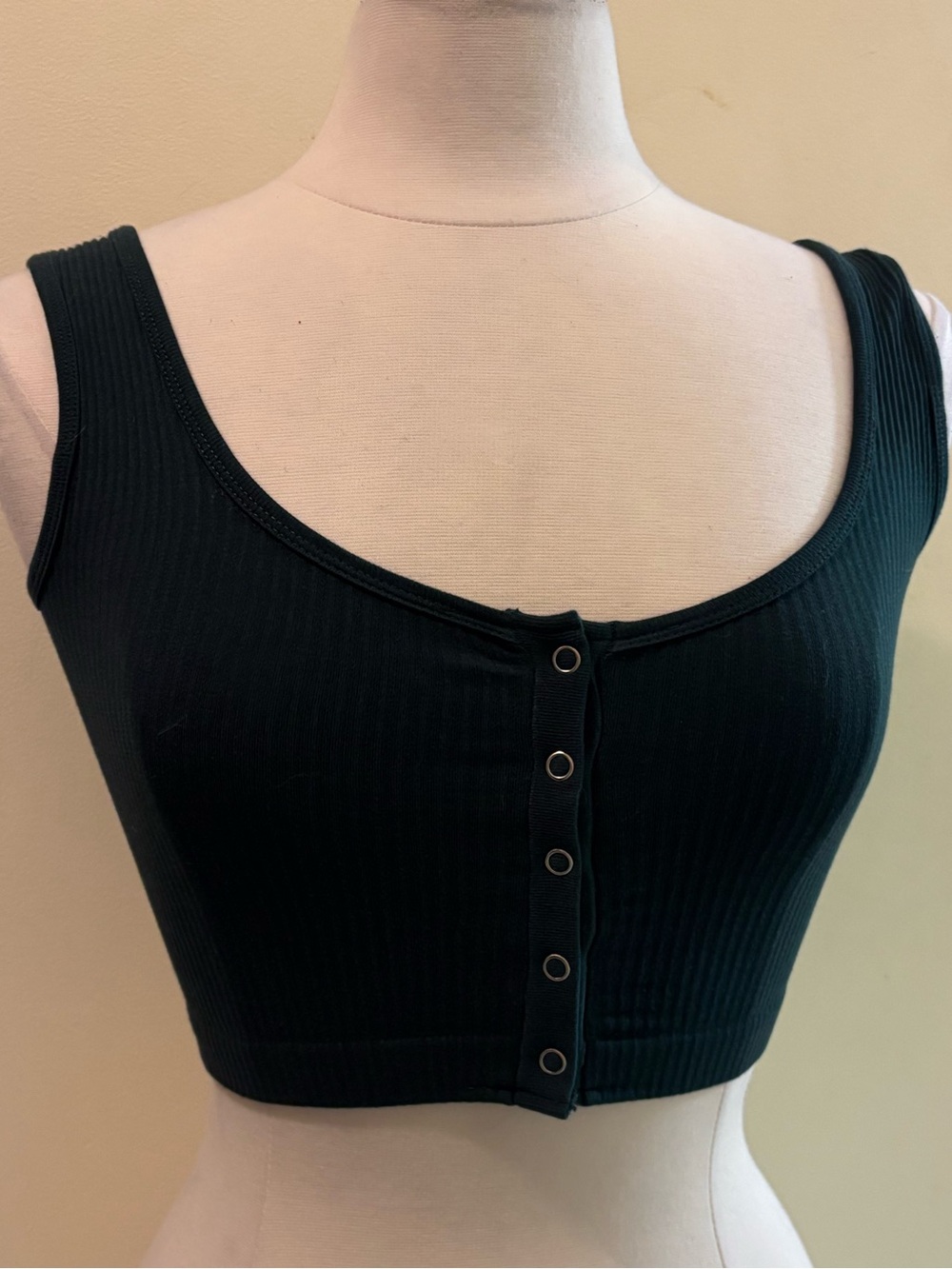 Dark Green Sleeveless Button-Front Women's Top